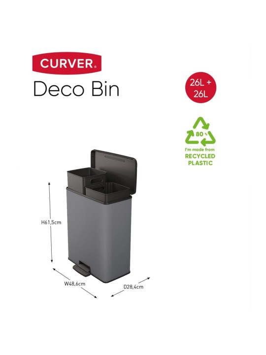 Curver kaheosaline pedaaliga prügikast "deco" 26 l + 26 l, külm hall