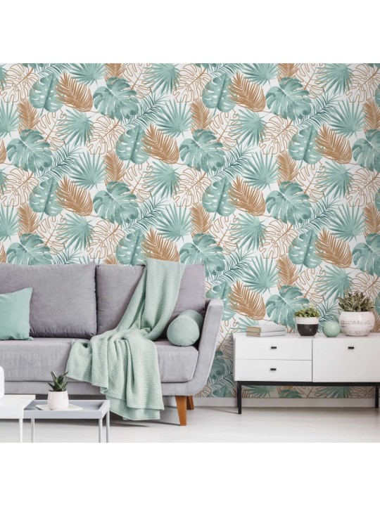 Dutch wallcoverings tapeet, monstera lehed, roheline