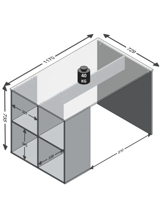 Fmd kirjutuslaud küljeriiulitega, 117 x 72,9 x 73,5 cm, valge