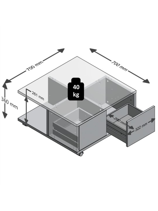 Fmd liikuv kohvilaud 70 x 70 x 36 cm tammevärvi ja läikivvalge