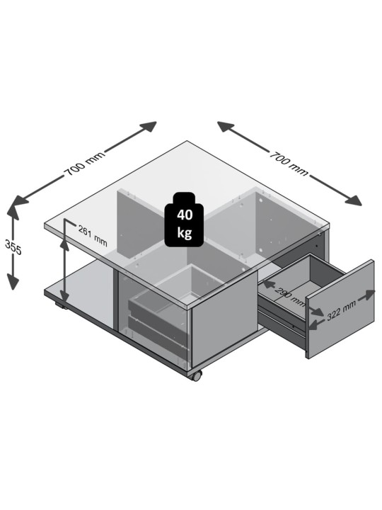 Fmd liikuv kohvilaud 70 x 70 x 35,5 cm betoon ja läikivvalge