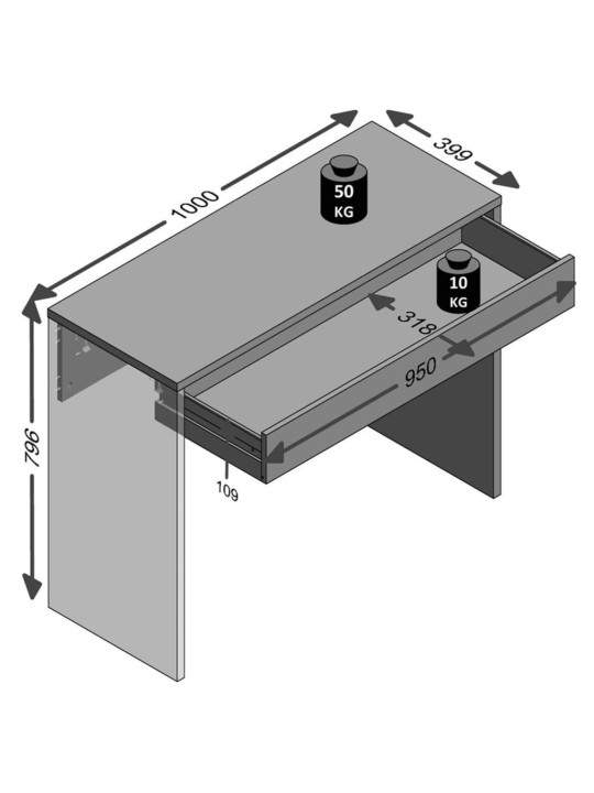 Fmd kirjutuslaud laia sahtliga, 100 x 40 x 80 cm, tammevärvi