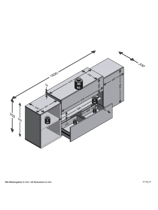 Fmd tv/hi-fi kapp, 182 x 33 x 70,2 cm, valge ja käsitöötamm