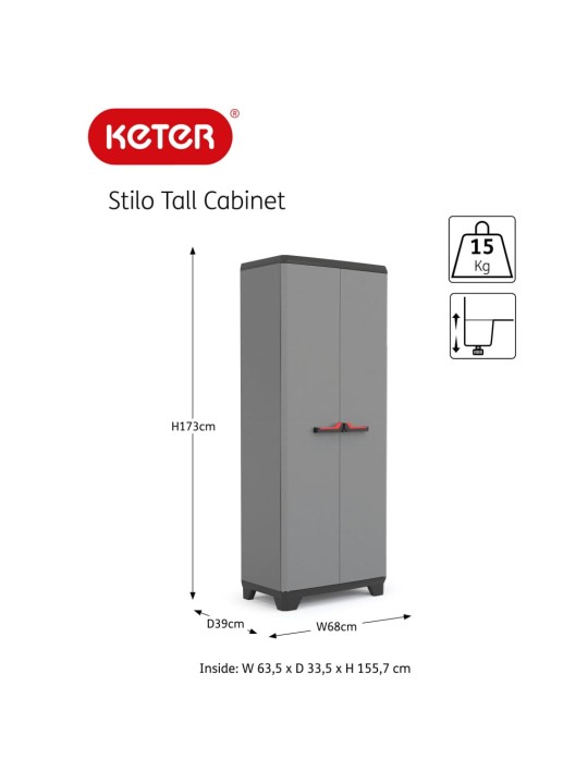 Keter hoiukapp riiulitega stilo, must ja hall, 173 cm