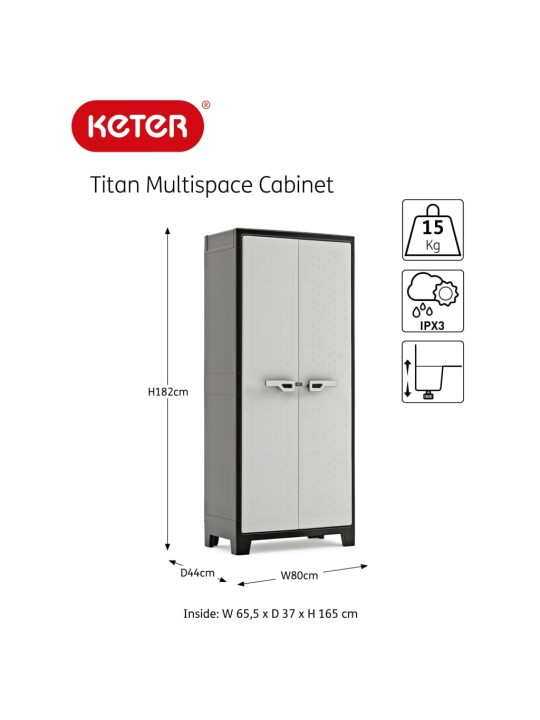 Keter mitmeotstarbeline hoiukapp riiulitega titan, must, hall, 182 cm