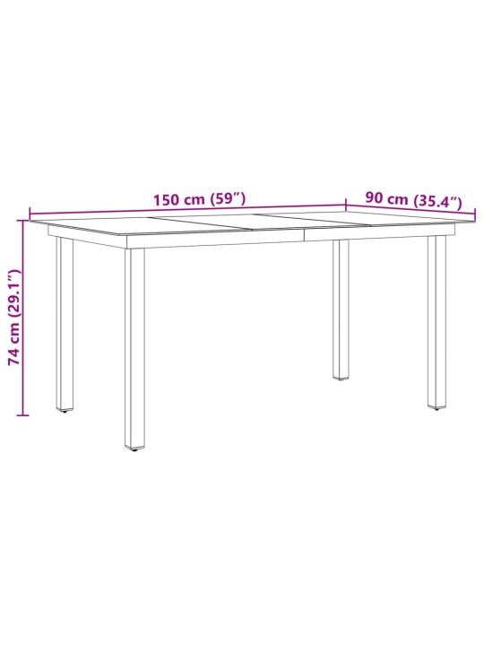 Aialaud, must, 150 x 90 x 74 cm, klaas ja alumiinium