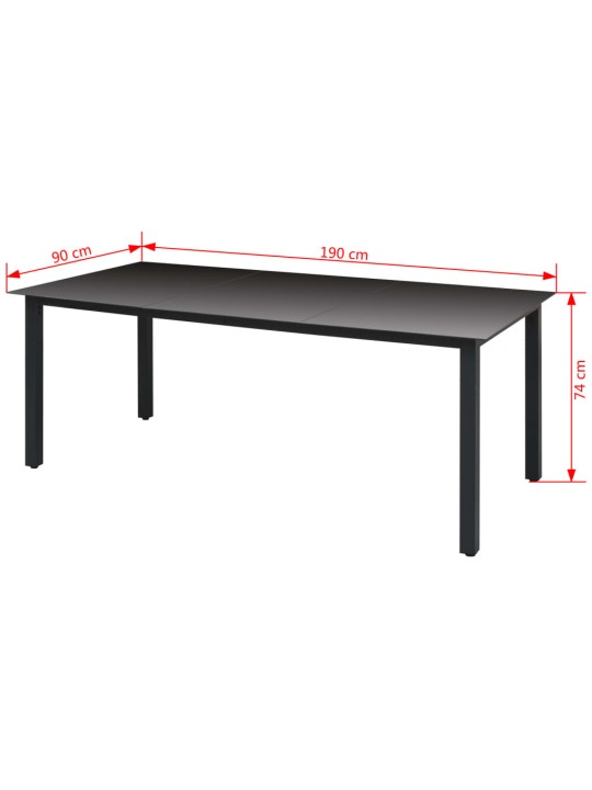 Aialaud, must, 190 x 90 x 74 cm, klaas ja alumiinium