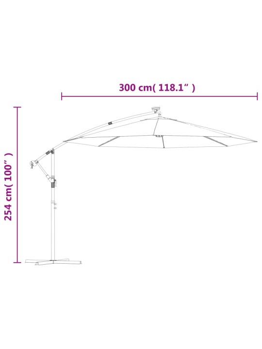 Rippuv päikesevari LEDidega 300 cm metallist postiga, roheline