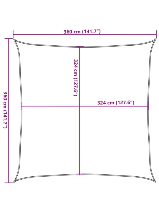 Hdpe päikesepuri hdpe kandiline, 3,6 x 3,6 m valge