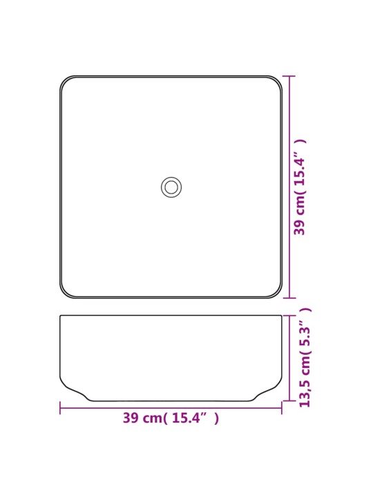 Kandiline keraamiline valamu 39x39x13,5 cm valge