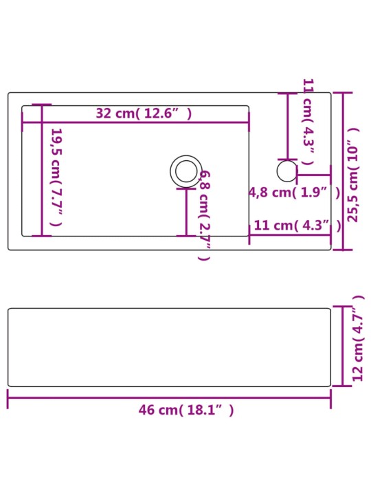 Keraamiline valamu kraaniavaga kandiline valge 46x25,5x12 cm