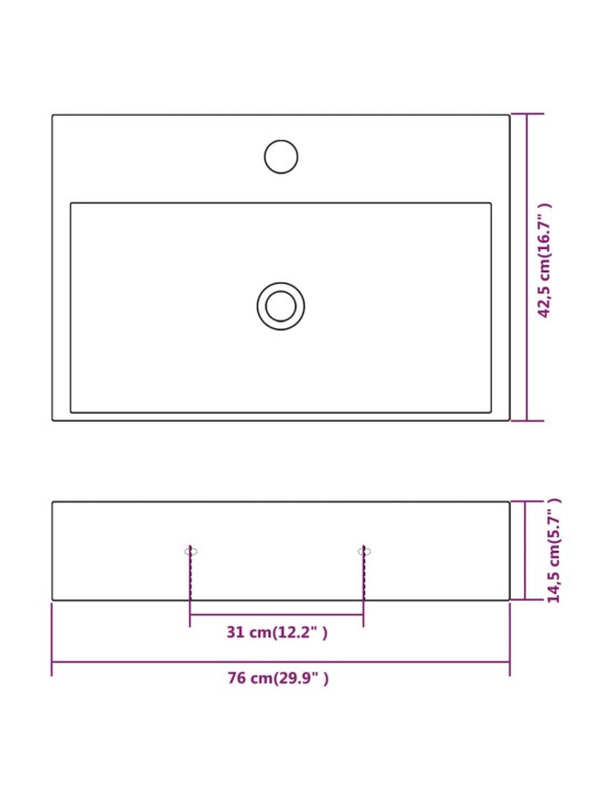 Keraamiline valamu kraaniavaga 76 x 42,5 x 14,5 cm valge