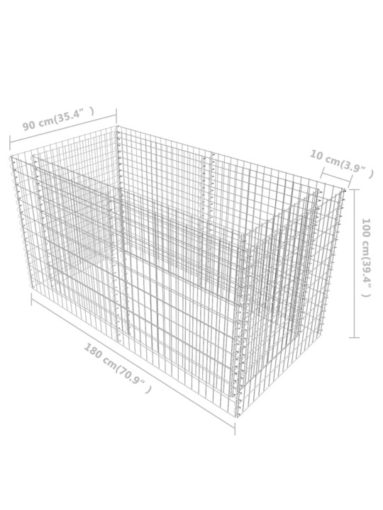 Gabioon-taimelava, teras 180 x 90 x 100 cm, hõbedane