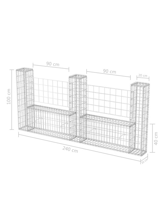 Gabioonkorv u-kujuline, tsingitud teras 240 x 20 x 100 cm