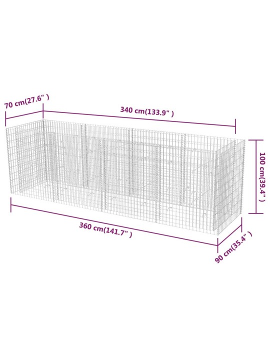 Gabioon-taimelava, teras 360 x 90 x 100 cm