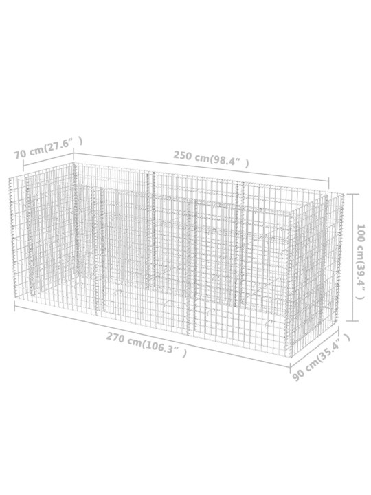 Gabioon-taimelava, teras 270 x 90 x 100 cm