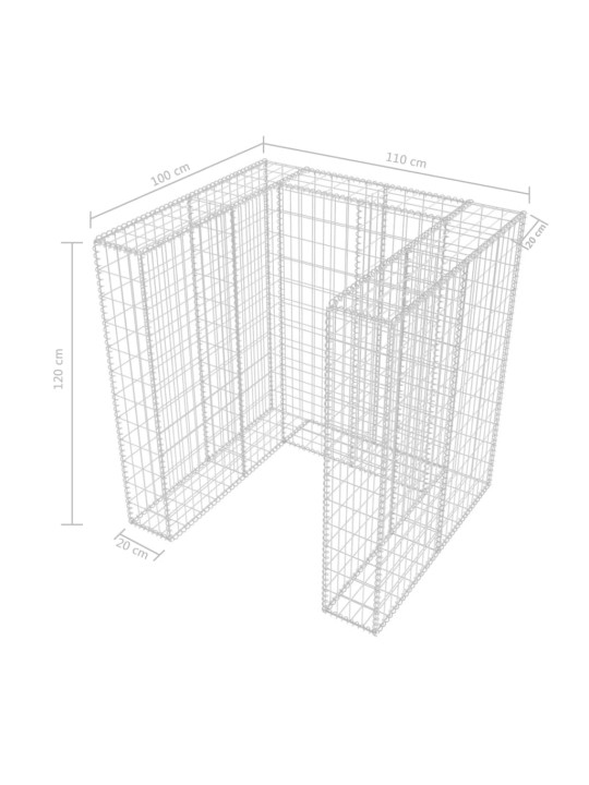 Gabioonist ratastega prügikasti ümbris, teras, 110 x 100 x 120 cm
