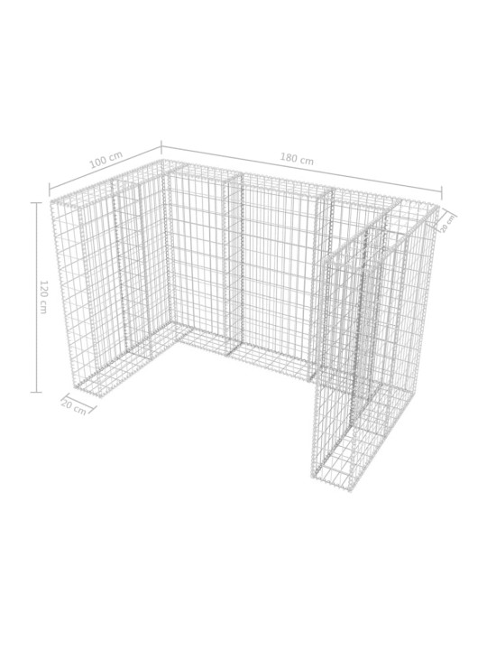 Gabioonist kahe ratastega prügikasti ümbris, teras, 180 x 100 x 120 cm