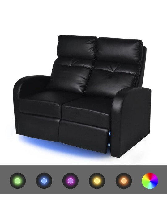 Led-tuledega diivan 2 istekohaga kunstnahast, must