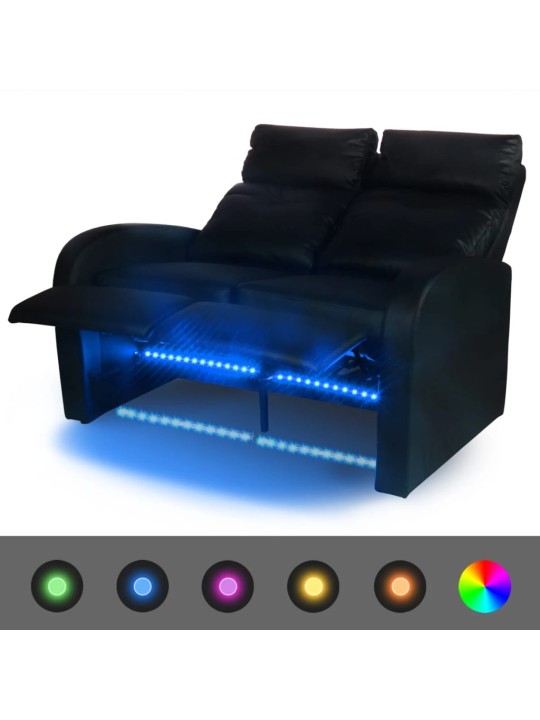 Led-tuledega diivan 2 istekohaga kunstnahast, must