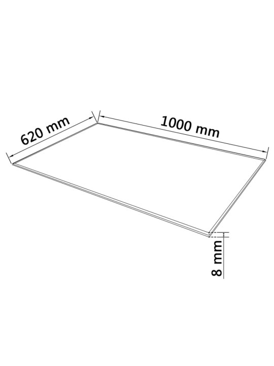 Lauaplaat karastatud klaasist, ristkülik, 1000 x 620 mm