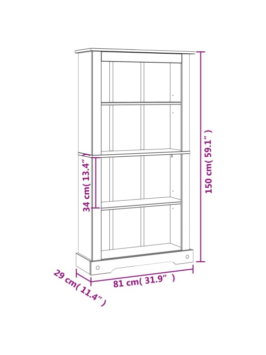 Mehhiko stiilis 4-korruseline riiul 81 x 29 x 150 cm, männipuit