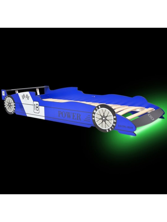 Võidusõiduauto kujuga lastevoodi 90 x 200 cm sinine