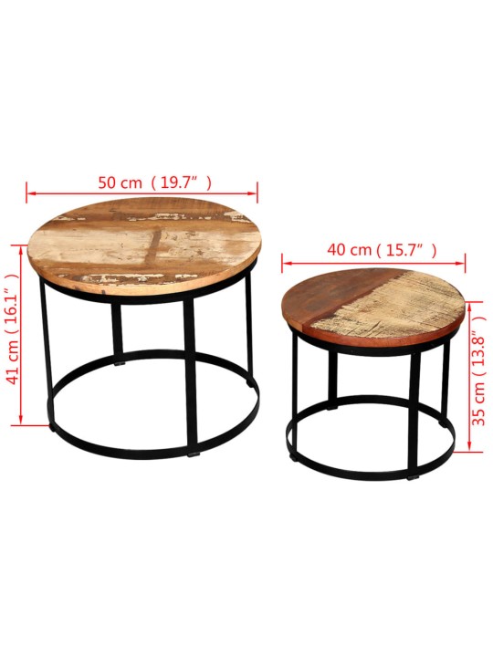 2-osaline kohvilauakomplekt ümar 40/50 cm taaskasutatud puit