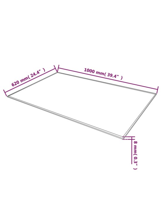 Lauaplaat karastatud klaasist, ristkülikukujuline, 1000x620 mm