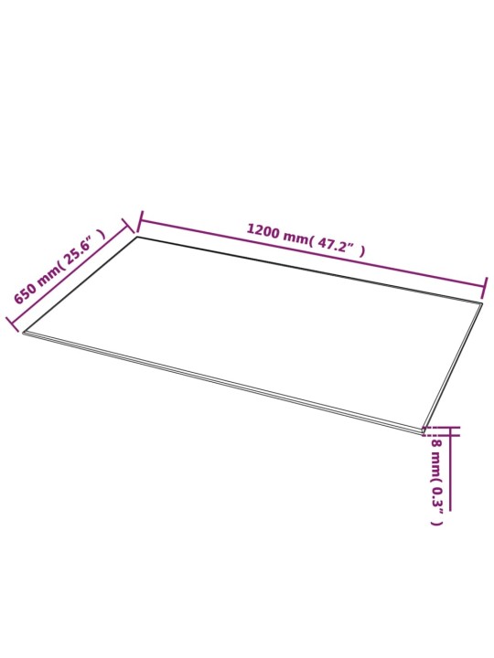 Lauaplaat karastatud klaasist, ristkülikukujuline, 1200x650 mm