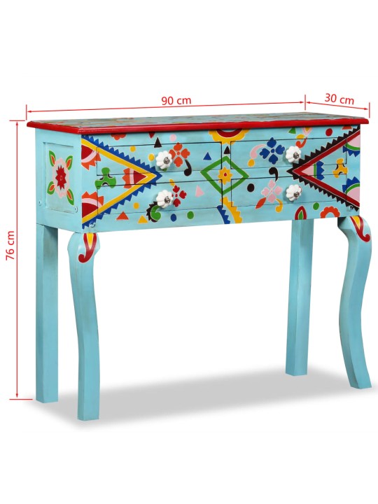 Konsoollaud, mangopuidust, sinine, käsitsi värvitud