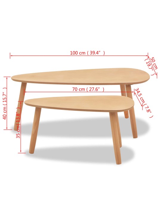 Kohvilaudade komplekt 2 tk, männipuidust, pruun