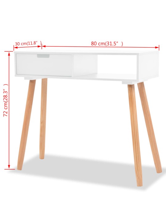 Konsoollaud toekast männipuidust 80 x 30 x 72 cm, valge