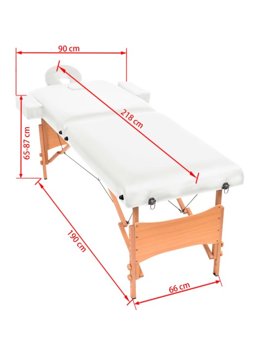 2-tsooniline massaažilaud 10 cm paksune, valge