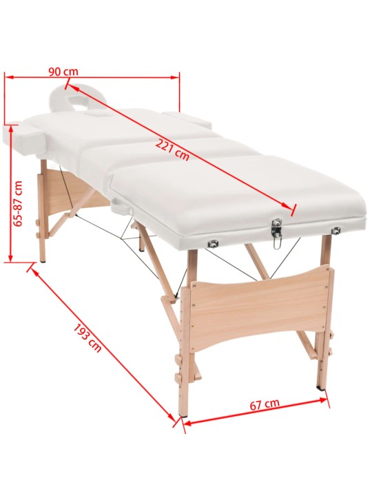 3-tsooniline massaažilaud 10 cm paksune, valge