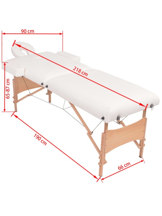 2-tsooniline kokkupandav massaažilaud ja -tool 10 cm, valge