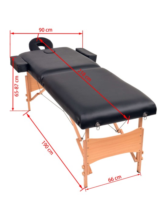 2-tsooniline kokkupandav massaažilaud ja -tool 10 cm, must