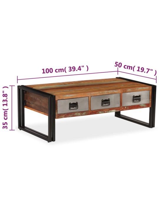 3 sahtliga kohvilaud taastatud puidust 100 x 50 x 35 cm