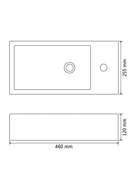 Keraamiline valamu kraaniavaga kandiline must 46x25,5x12 cm