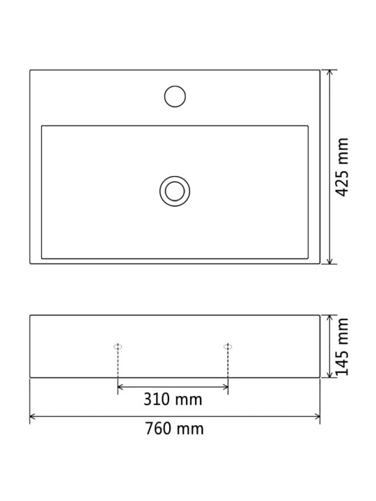 Keraamiline valamu kraaniavaga 76 x 42,5 x 14,5 cm must