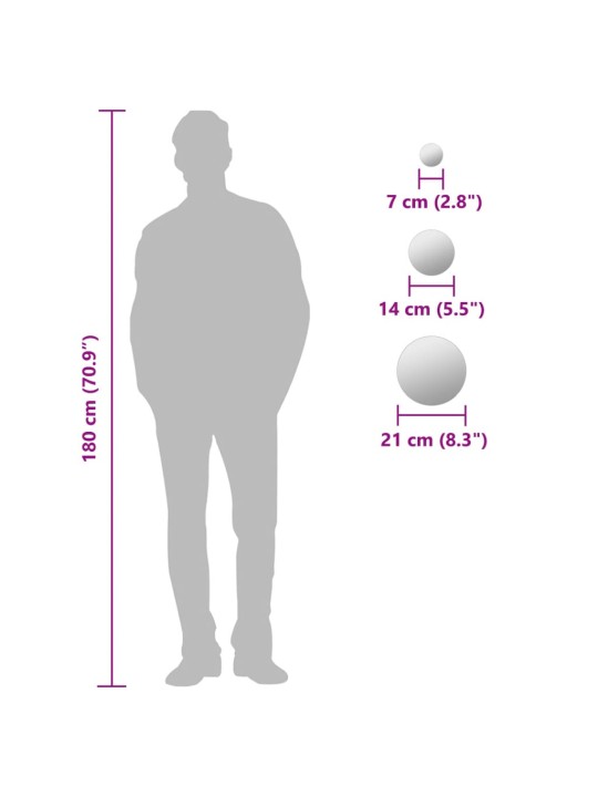 7-osaline seinapeegli komplekt, ümmargune, klaasist