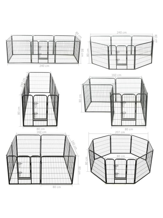 Koera mänguaedik 8 paneeliga, teras, 80 x 80 cm, must