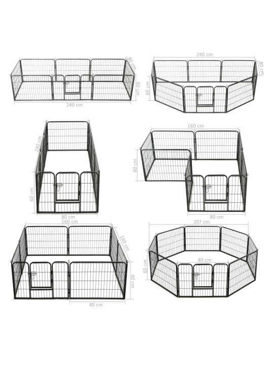 Koera mänguaedik 8 paneeliga, teras, 60 x 80 cm, must