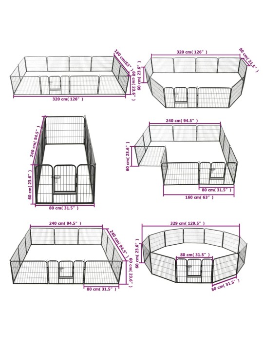 Koera mänguaedik 12 paneeliga, teras, 80 x 60 cm, must