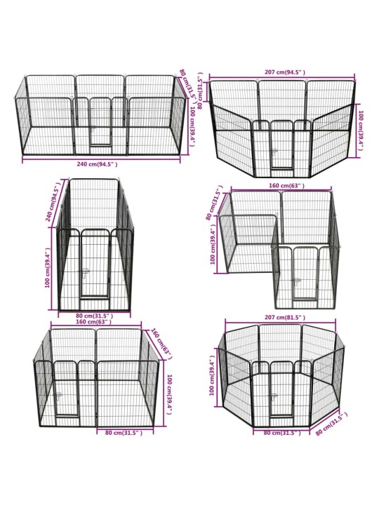 Koera mänguaedik 8 paneeliga, teras, 80 x 100 cm, must