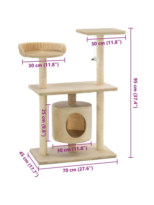 Sisalköitega kraapimispuuga kassimaja 95 cm beež