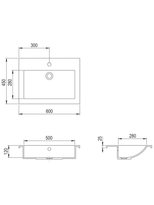 Graniidist valamu 600 x 450 x 120 mm must