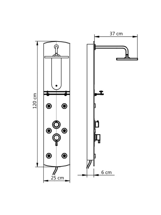 Dušipaneeeli süsteem, 25 x 43 x 120 cm, hõbedane