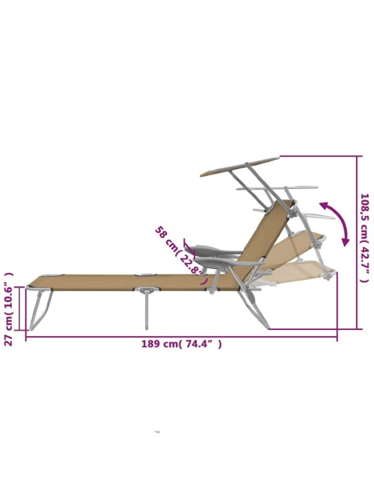 Kokkupandav lamamistool päikesevarjuga, teras, pruunikashall