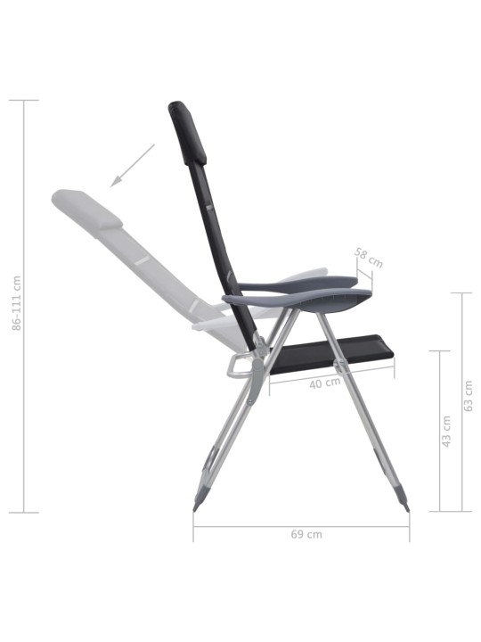 Matkatoolid 2 tk, must, 58 x 69 x 111 cm, alumiinium